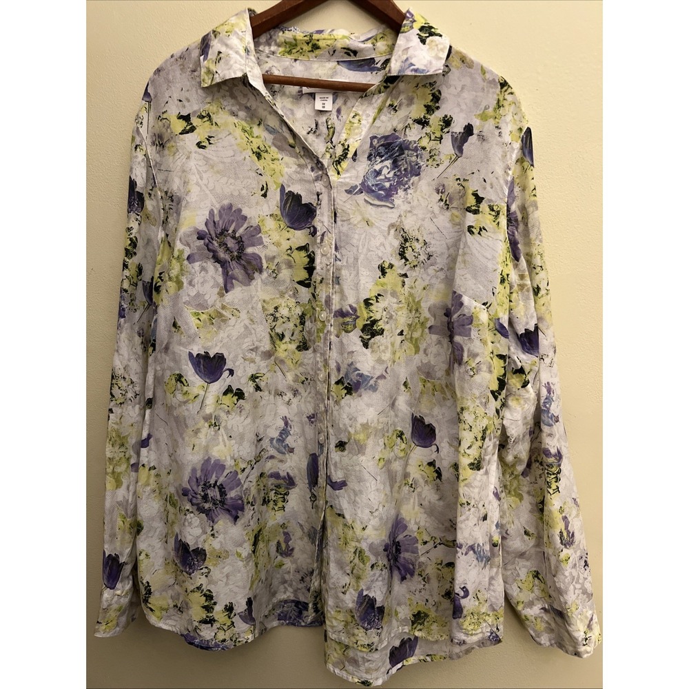 Floral Print Voile Cotton Silk Button Down Romantic Cottagecore 1X‎